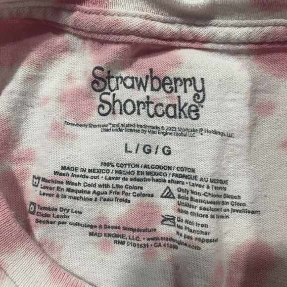Strawberry Shortcake Graphic Tee Pink Cow Print Top Size Large - Picture 5 of 7